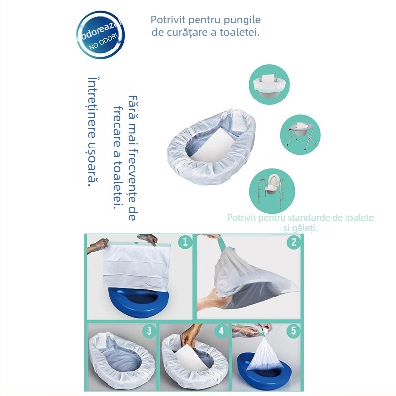 Sac de urgență pentru urinare cu pad absorbant, toaletă portabilă în aer liber, material PE, închidere cu șnur, mare capacitate de absorbție; geantă 53×38 cm, pad 24×13 cm (1200 ml)