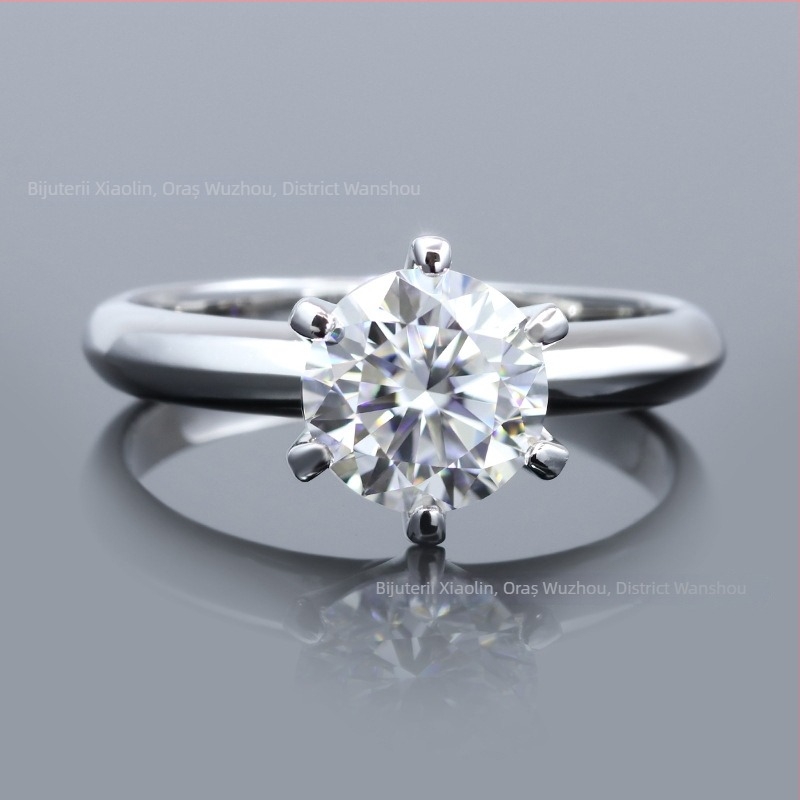 Inel din moissanit, cu inlay, formă circulară, claritate VVS