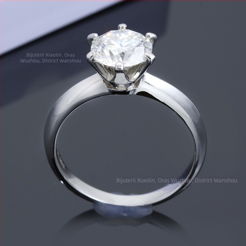 Inel din moissanit, cu inlay, formă circulară, claritate VVS