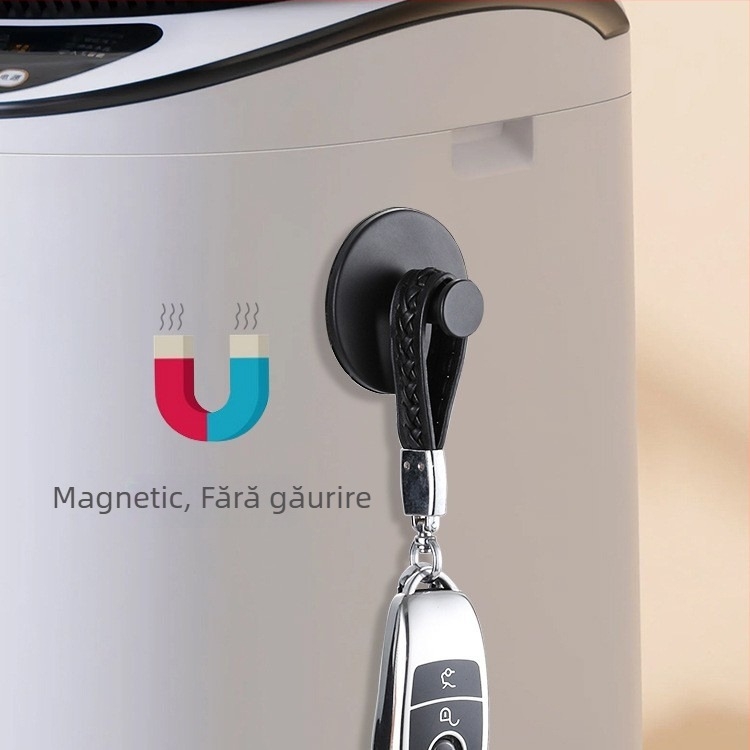 Bară magnetică pentru prosoape cu inel și cârlig, oțel inoxidabil, instalare fără găuri, sarcină 2 kg, finisaj vopsit la cuptor