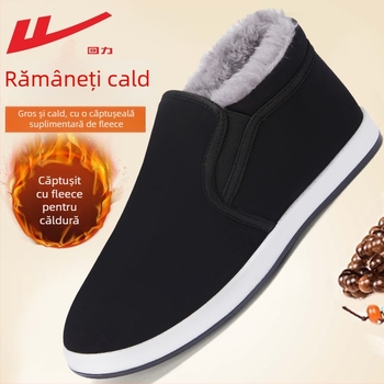 Papuci bărbați Warrior din material Old Beijing, calzi și groși, partea superioară din bumbac, talpă PVC