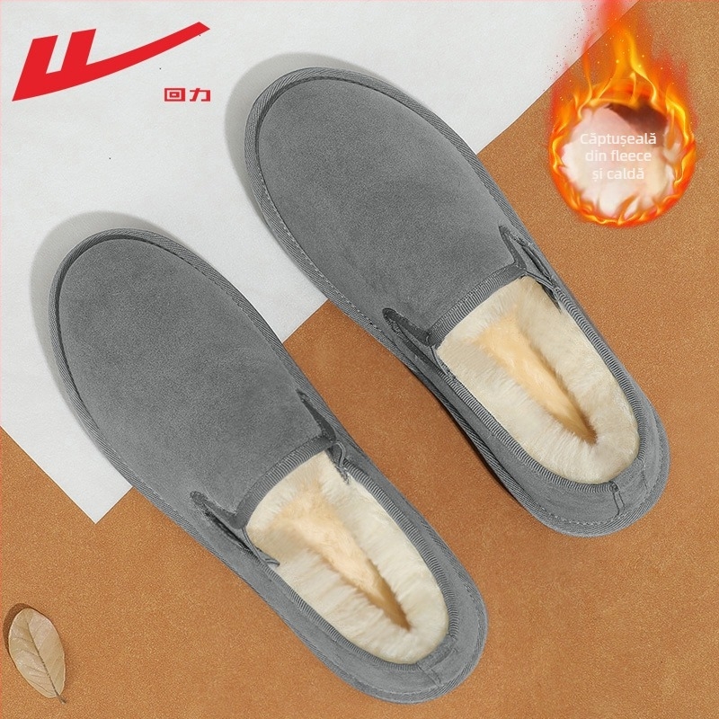 Papuci bărbați Warrior din material Old Beijing, calzi și groși, partea superioară din bumbac, talpă PVC
