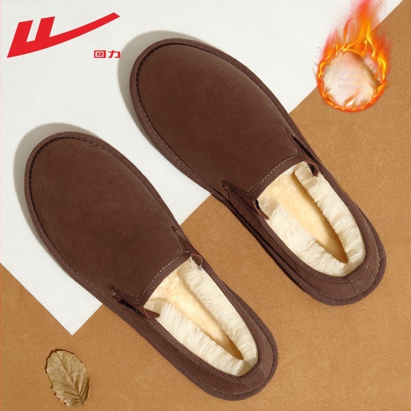 Papuci bărbați Warrior din material Old Beijing, calzi și groși, partea superioară din bumbac, talpă PVC