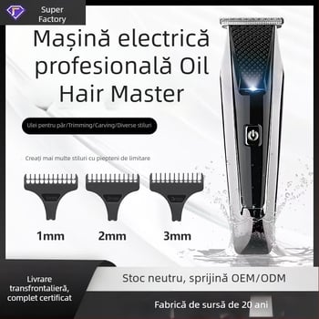 Mașină de tuns păr electrică pentru bărbați cu afișaj digital, lamă din aliaj de titan, baterie încorporată 500–800 mAh, motor cu peri, zgomot sub 36 dB