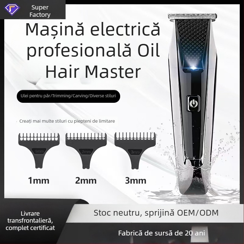 Mașină de tuns păr electrică pentru bărbați cu afișaj digital, lamă din aliaj de titan, baterie încorporată 500–800 mAh, motor cu peri, zgomot sub 36 dB