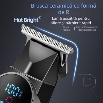 Ustensilă de tuns părul cu afișaj digital, baterie încorporată reîncărcabilă 1200–2000mAh, lame din oțel inoxidabil, motor cu peri