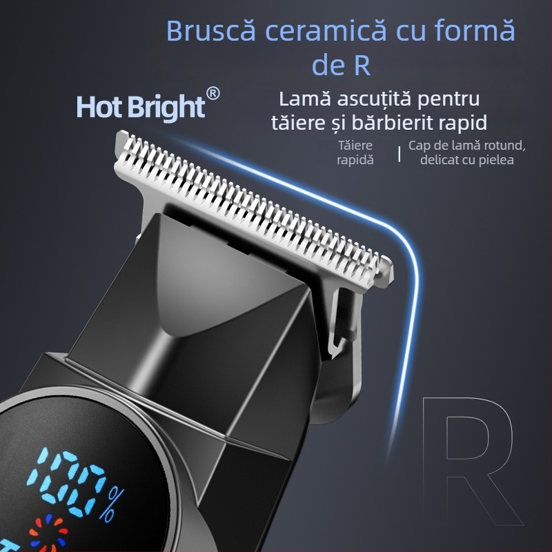 Ustensilă de tuns părul cu afișaj digital, baterie încorporată reîncărcabilă 1200–2000mAh, lame din oțel inoxidabil, motor cu peri