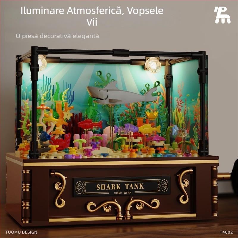 Ornament pentru acvariu din blocuri cu iluminare – pește clovn, ABS plastic, alimentare cu baterii, DIY compatibil, 400–800 capsule, 1 kg