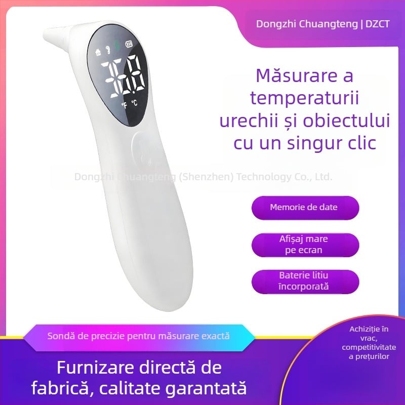Termometru infraroșu fără contact pentru frunte și obiect, termometru digital portabil cu scop dublu, citire în mai puțin de 1s, intervalul 32.0–42.9°C, USB reîncărcabil