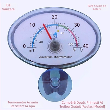 Termometru pentru acvariu - precizie înaltă, compact submersibil, impermeabil, montaj cu ventuză și adeziv