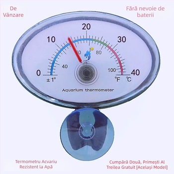 Termometru pentru acvariu - precizie înaltă, compact submersibil, impermeabil, montaj cu ventuză și adeziv
