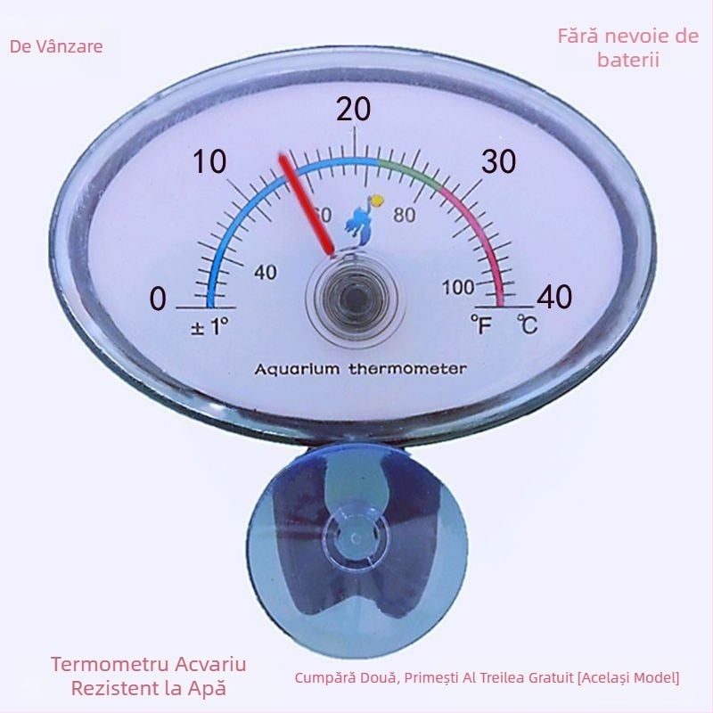 Termometru pentru acvariu - precizie înaltă, compact submersibil, impermeabil, montaj cu ventuză și adeziv