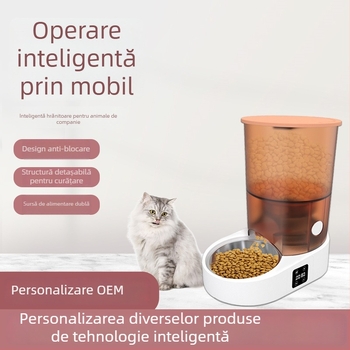 Noul alimentator inteligent pentru animale de companie cu Wi-Fi la distanță, programare hrănire, capacitate 4 L, baterie Li-ion reîncărcabilă pentru pisici și câini