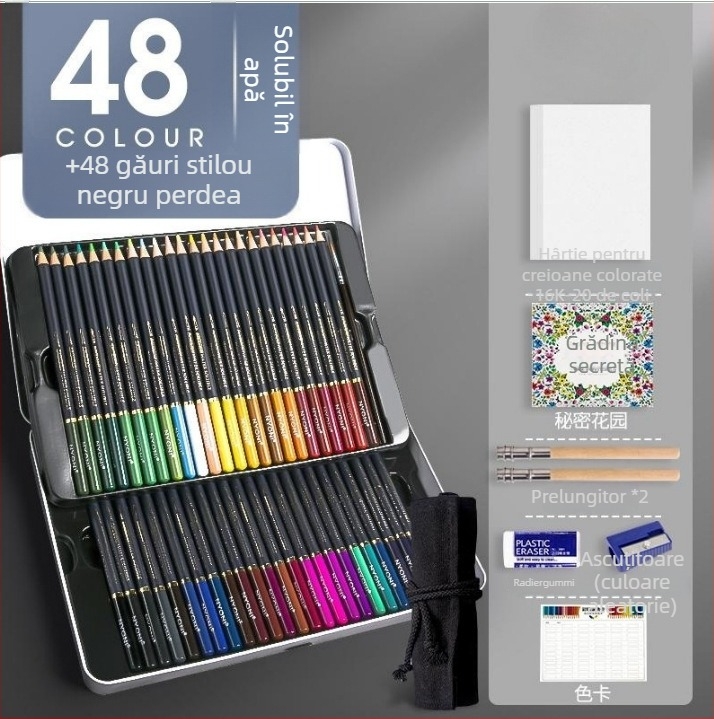 Set creioane pe bază de ulei Neoni, carcasă metalică, miez HB, ambalaj de bază, pentru pictură și desen