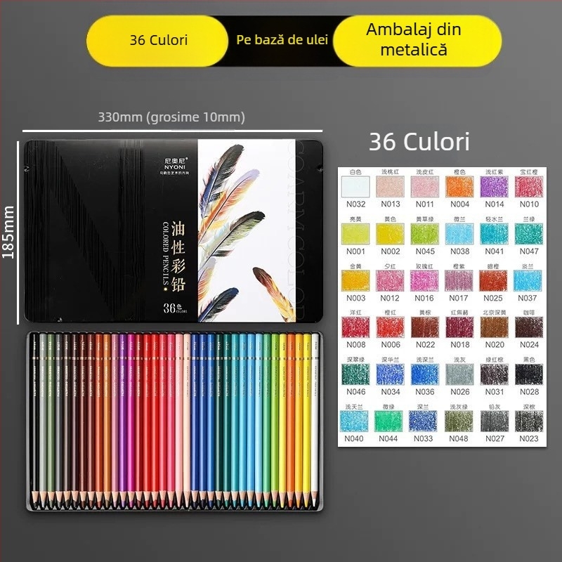 Set creioane pe bază de ulei Neoni, carcasă metalică, miez HB, ambalaj de bază, pentru pictură și desen