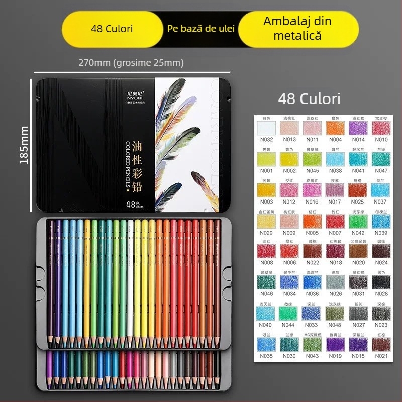 Set creioane pe bază de ulei Neoni, carcasă metalică, miez HB, ambalaj de bază, pentru pictură și desen