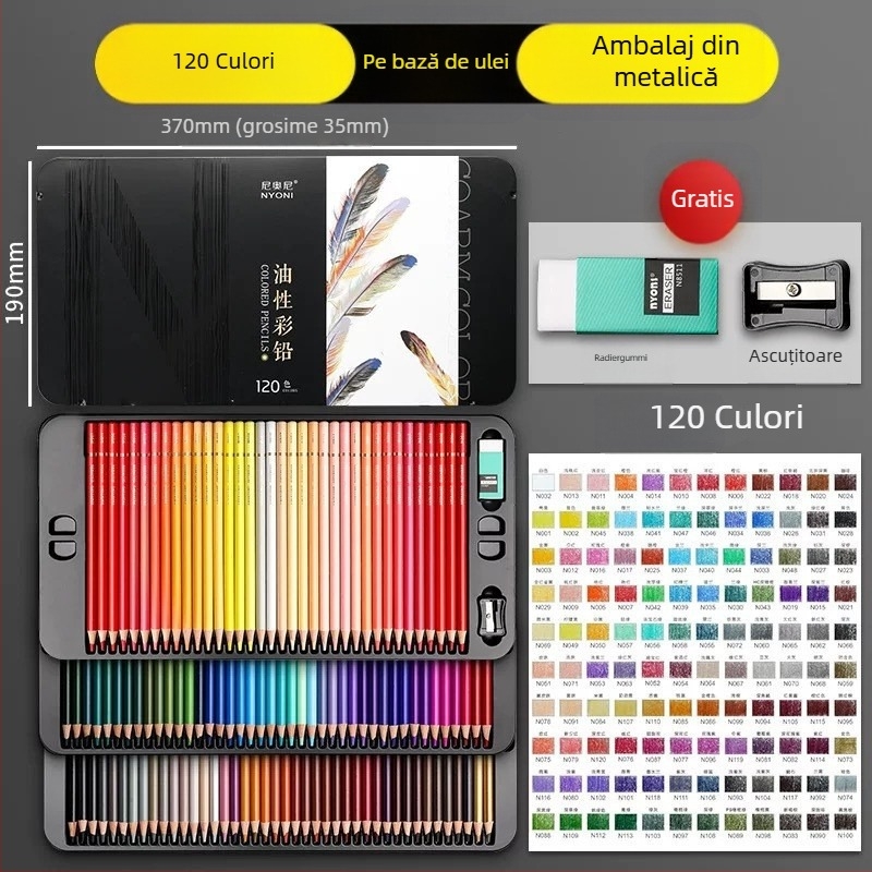 Set creioane pe bază de ulei Neoni, carcasă metalică, miez HB, ambalaj de bază, pentru pictură și desen