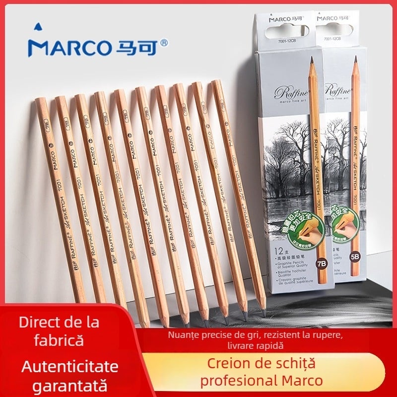Marco 7001 set profesional de creioane pentru artă — creioane din lemn 2B și HB, grafit/cărbune, 12 buc./cutie, 240 cutii pe carton