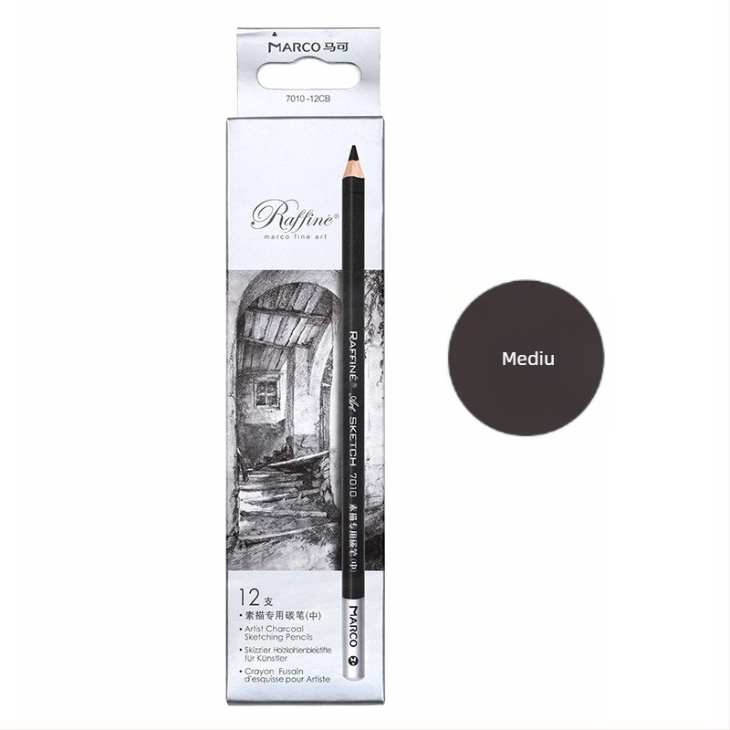 Marco 7001 set profesional de creioane pentru artă — creioane din lemn 2B și HB, grafit/cărbune, 12 buc./cutie, 240 cutii pe carton