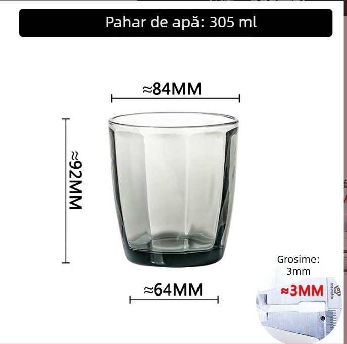 Set de pahare din sticlă soda-lime pentru periuța de dinți și apă de gură, cilindrice, culoare solidă, stil modern minimalist, șase piese