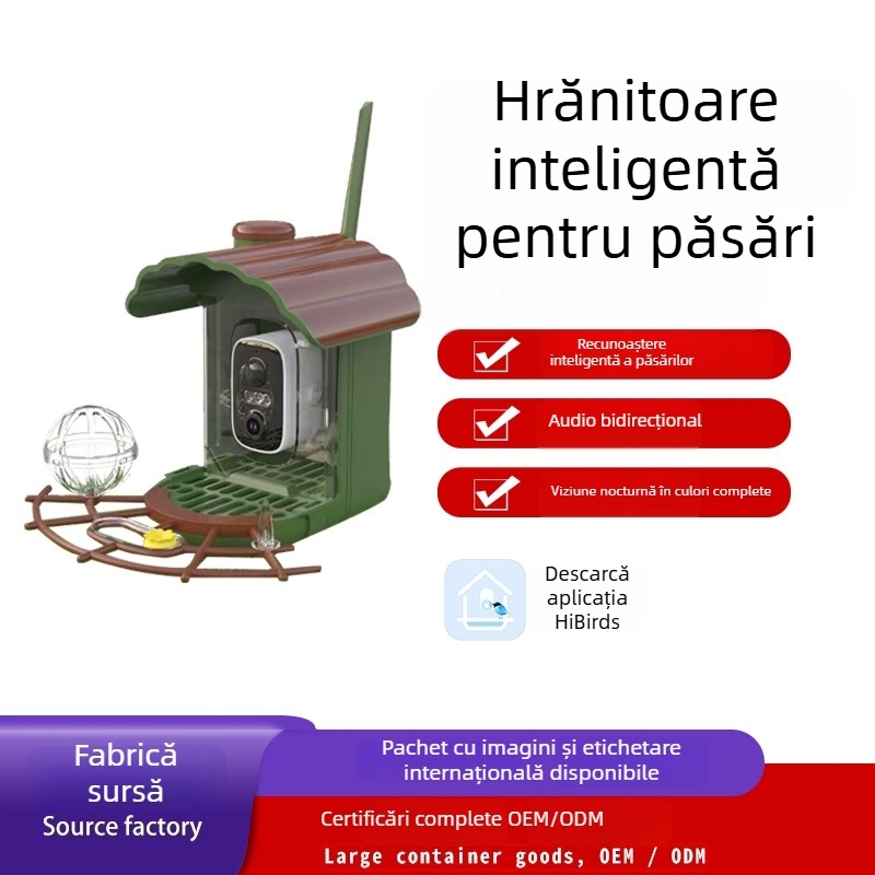 Huashi D3-B9 Hrănitoare inteligentă pentru păsări cu cameră, alimentare solară, detașabilă, control prin aplicație