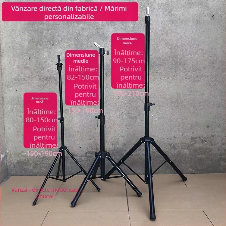 Cap de model pentru perucă cu bază de trepied – păr lung din mătase, bucle lungi cu breton, poate fi vopsit, sprijin pentru formarea capului