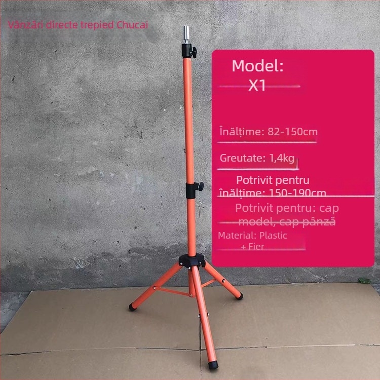 Cap de model pentru perucă cu bază de trepied – păr lung din mătase, bucle lungi cu breton, poate fi vopsit, sprijin pentru formarea capului