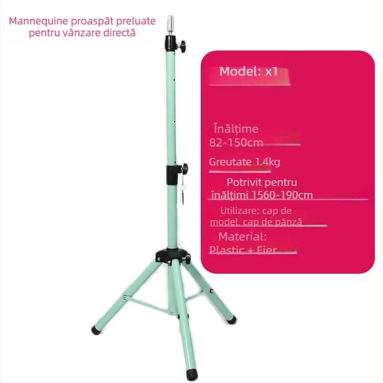 Cap de model pentru perucă cu bază de trepied – păr lung din mătase, bucle lungi cu breton, poate fi vopsit, sprijin pentru formarea capului