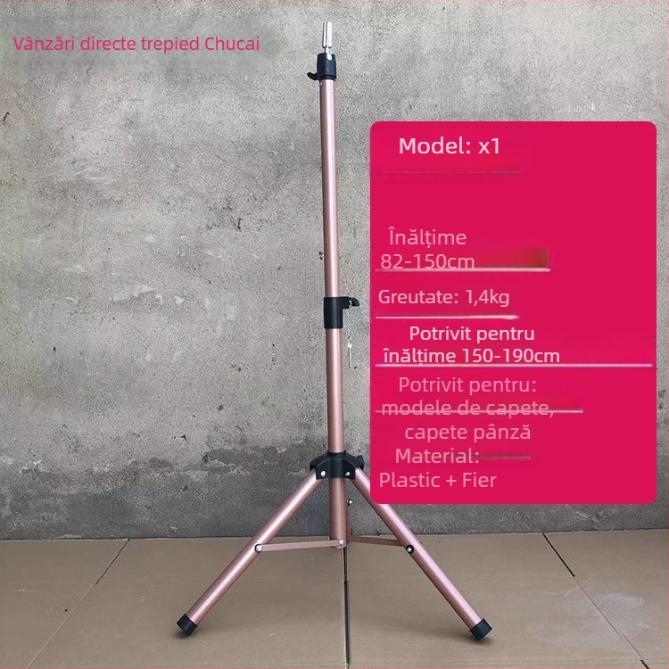 Cap de model pentru perucă cu bază de trepied – păr lung din mătase, bucle lungi cu breton, poate fi vopsit, sprijin pentru formarea capului