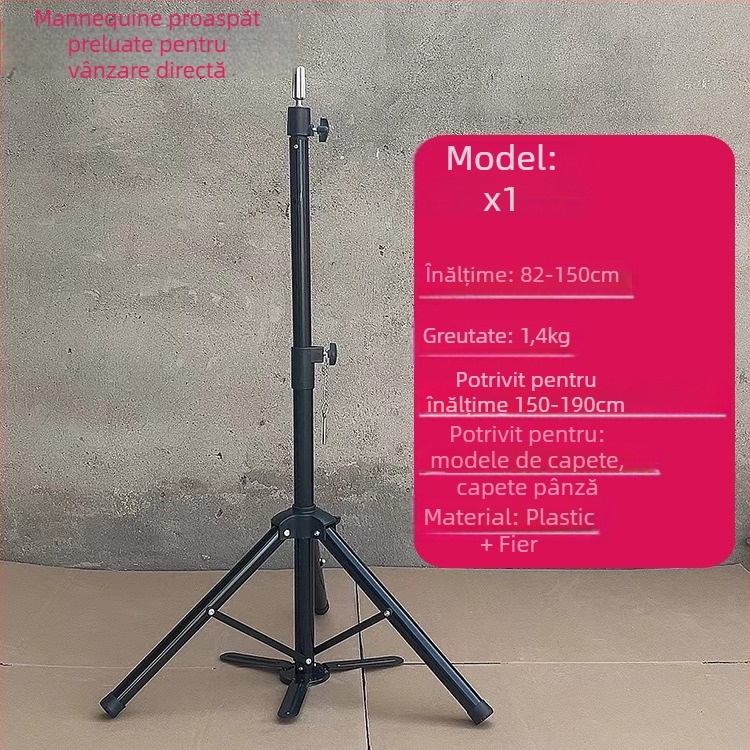 Cap de model pentru perucă cu bază de trepied – păr lung din mătase, bucle lungi cu breton, poate fi vopsit, sprijin pentru formarea capului