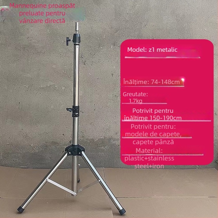 Cap de model pentru perucă cu bază de trepied – păr lung din mătase, bucle lungi cu breton, poate fi vopsit, sprijin pentru formarea capului