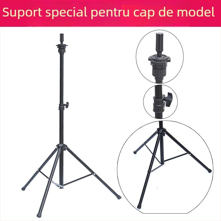 Cap de model pentru perucă cu bază de trepied – păr lung din mătase, bucle lungi cu breton, poate fi vopsit, sprijin pentru formarea capului