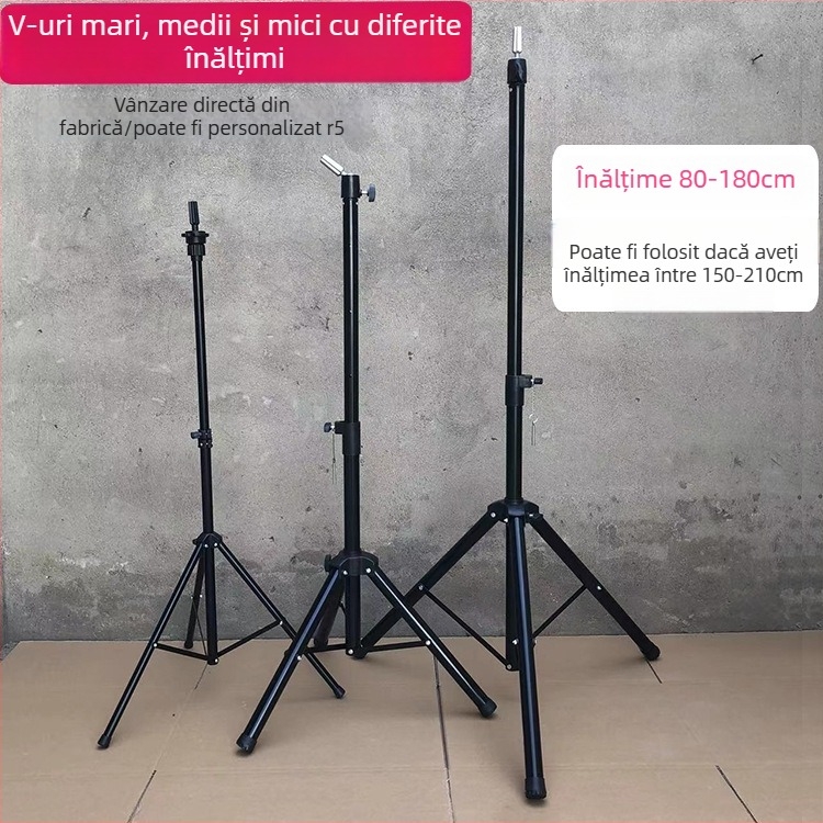 Cap de model pentru perucă cu bază de trepied – păr lung din mătase, bucle lungi cu breton, poate fi vopsit, sprijin pentru formarea capului