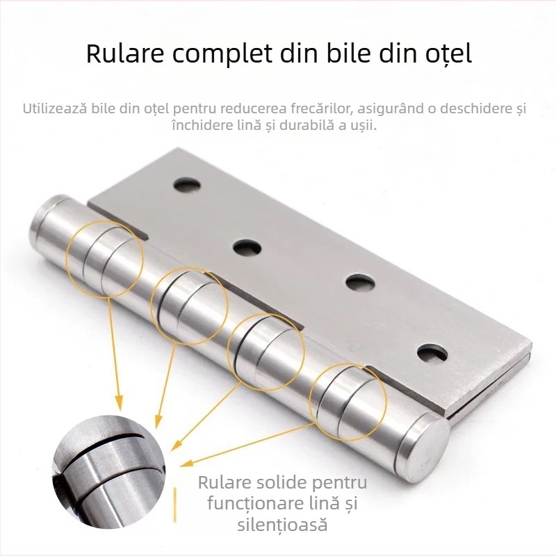 Balama din oțel inoxidabil 304, pliabilă pentru uși din lemn și mobilier, finisaj șlefuit, grosime 3 mm, model 3043, funcționare silențioasă