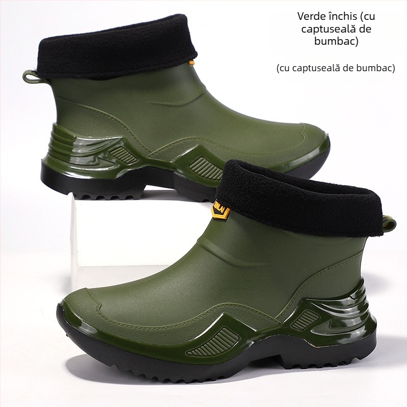 Ghete de ploaie pentru bărbați, impermeabile, talpă PU, căptușeală din plasă, înălțime joasă a țevii