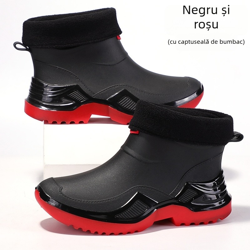 Ghete de ploaie pentru bărbați, impermeabile, talpă PU, căptușeală din plasă, înălțime joasă a țevii