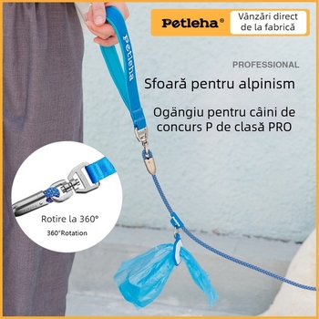 PETLEHA Lesă de dresaj pentru câini cu zgardă integrată, design non-telescopic, șnur din poliester și piese din aliaj de zinc