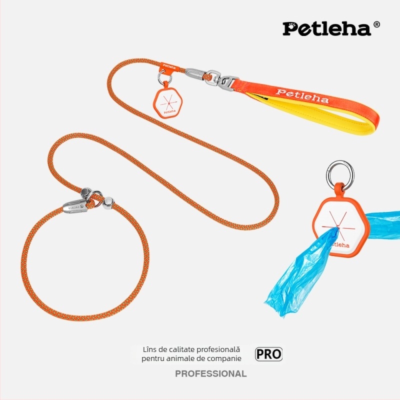 PETLEHA Lesă de dresaj pentru câini cu zgardă integrată, design non-telescopic, șnur din poliester și piese din aliaj de zinc
