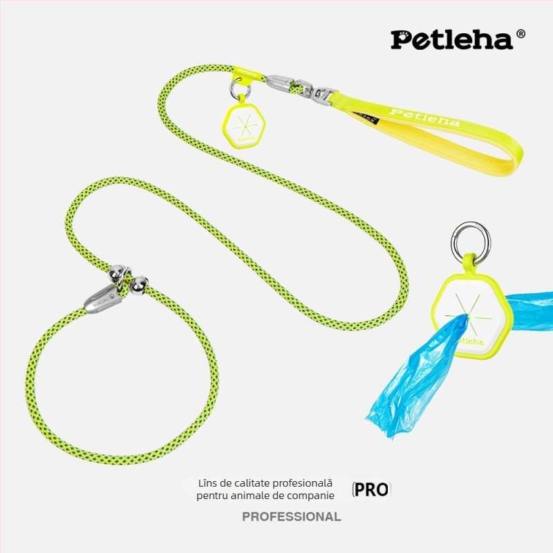 PETLEHA Lesă de dresaj pentru câini cu zgardă integrată, design non-telescopic, șnur din poliester și piese din aliaj de zinc