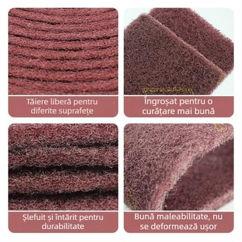 Burete abraziv pentru vase și boluri, bază din nylon, acoperire abrazivă cu emery, fibre de corind brun