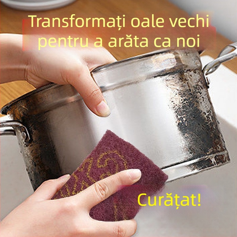 Burete abraziv pentru vase și boluri, bază din nylon, acoperire abrazivă cu emery, fibre de corind brun