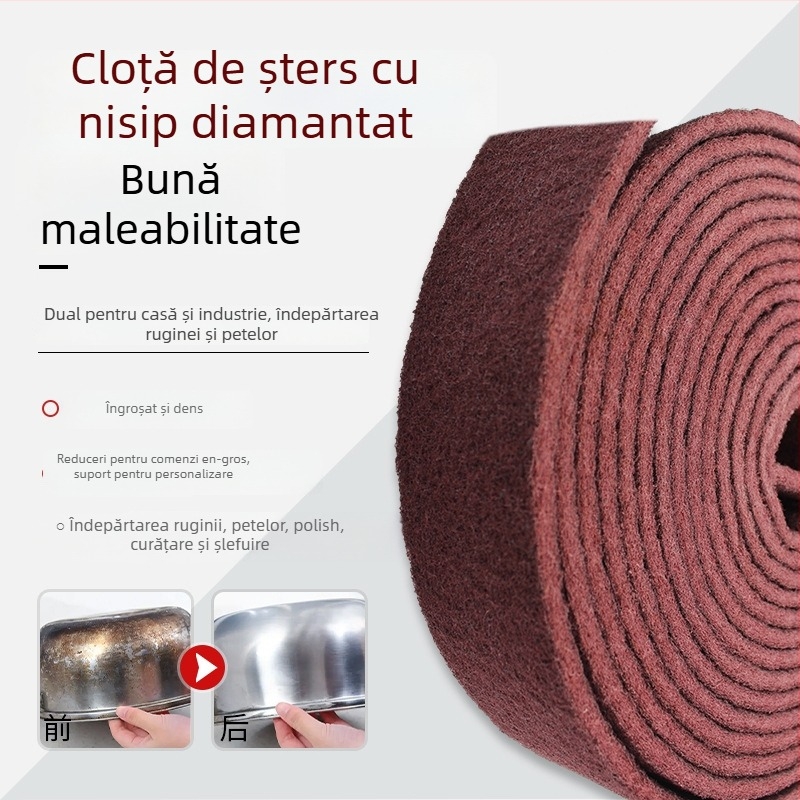Burete abraziv pentru vase și boluri, bază din nylon, acoperire abrazivă cu emery, fibre de corind brun