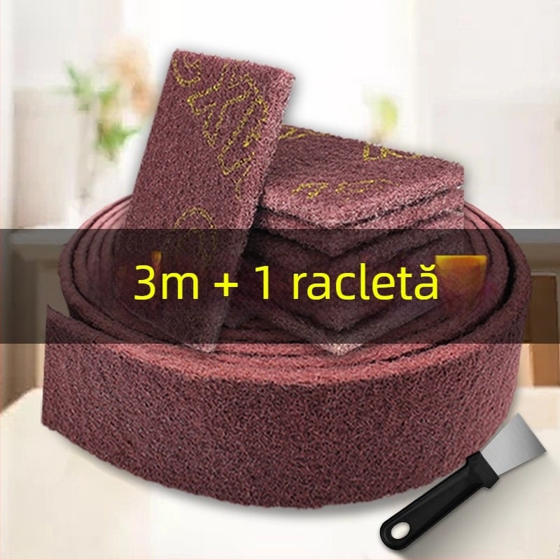 Burete abraziv pentru vase și boluri, bază din nylon, acoperire abrazivă cu emery, fibre de corind brun