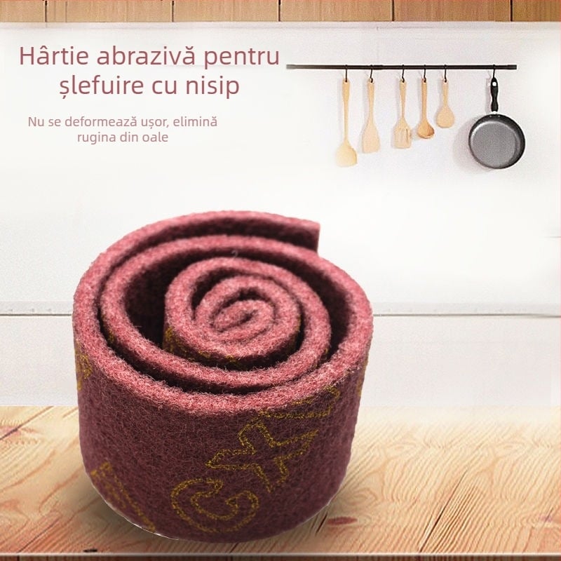 Burete abraziv pentru vase și boluri, bază din nylon, acoperire abrazivă cu emery, fibre de corind brun