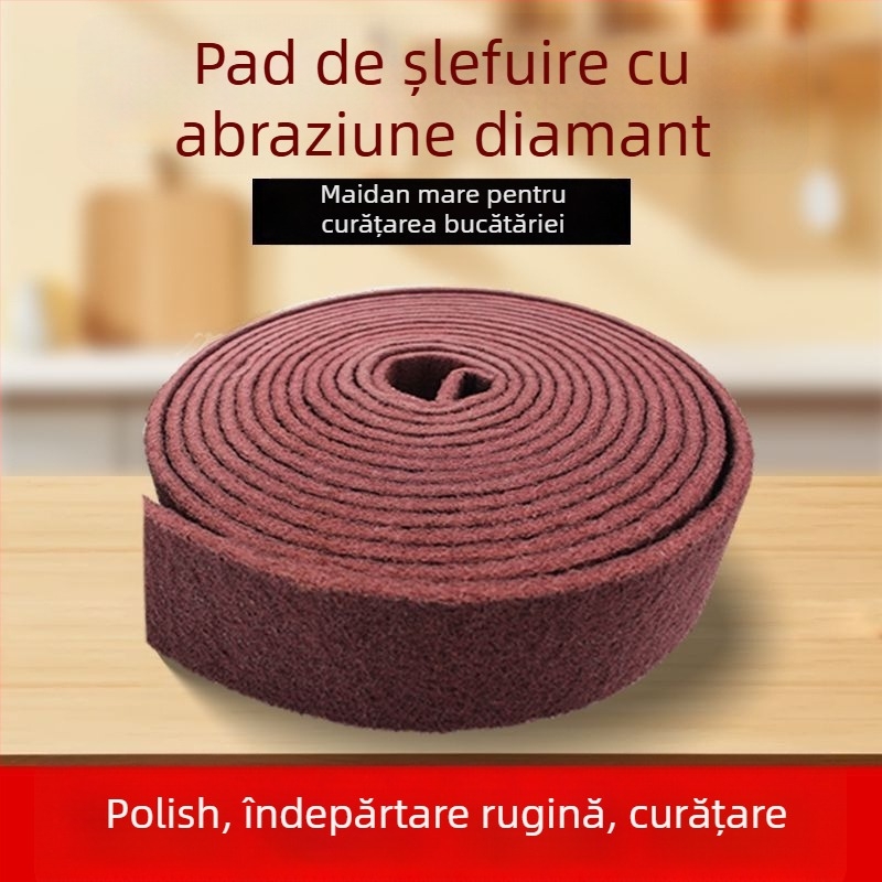 Burete abraziv pentru vase și boluri, bază din nylon, acoperire abrazivă cu emery, fibre de corind brun