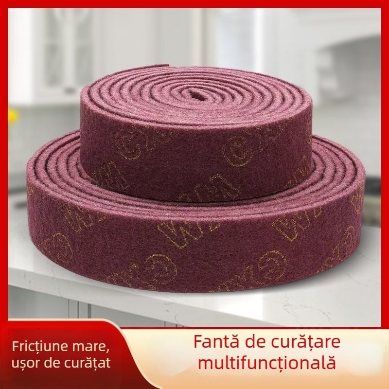 Burete abraziv pentru vase și boluri, bază din nylon, acoperire abrazivă cu emery, fibre de corind brun