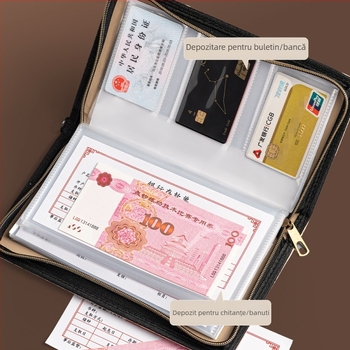 Organizator din piele, multifuncțional pentru chitanțe și depozite bancare, cu fermoar — model CDB0102100902, de la Multi-Collection