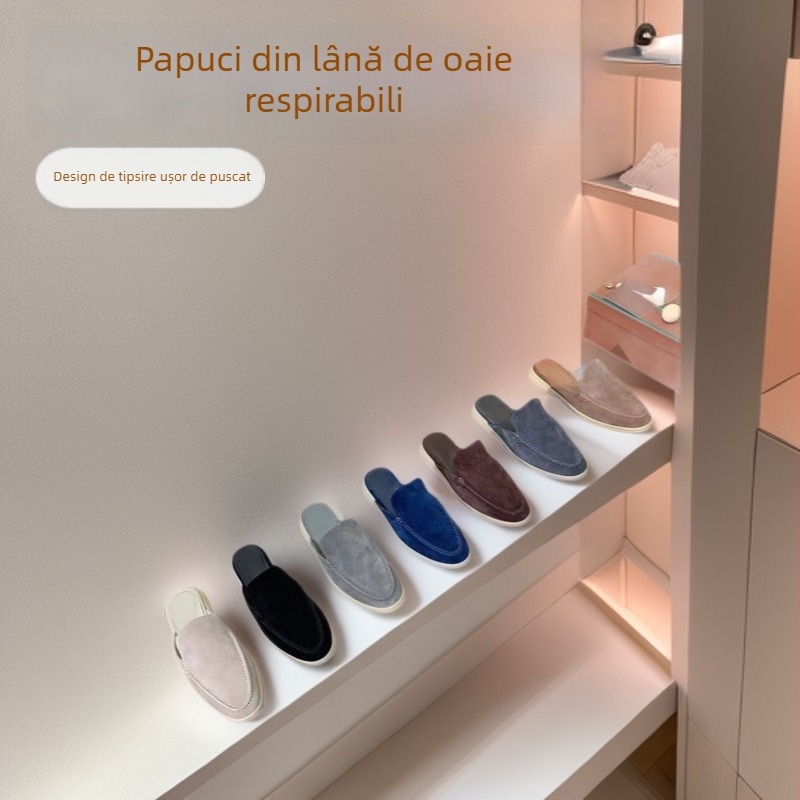 Papuci de bărbați slip-on, cu partea superioară din piele de oaie și talpă din tendon de vițel, talpă plată, primăvara 2025