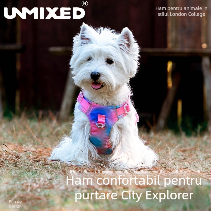 Ham de piept pentru câine, gradient, reglabil, rezistent la prindere, din poliester