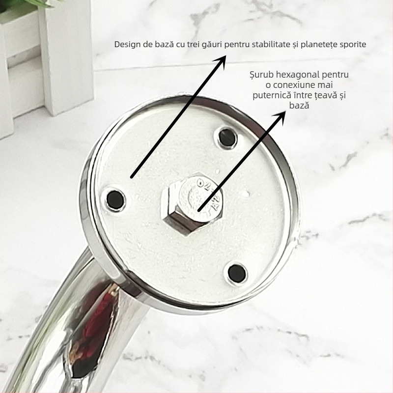 Mâner cotit din oțel inoxidabil 304 – formă arcuită, finisaj oglindă, mâner de siguranță, montaj expus